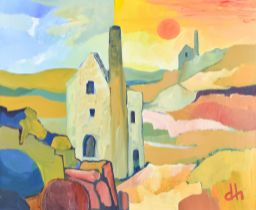 ***David Hosking (b. 1943) - Oil painting - "Wheal Ellen Near Porthtowan", initialled, canvas