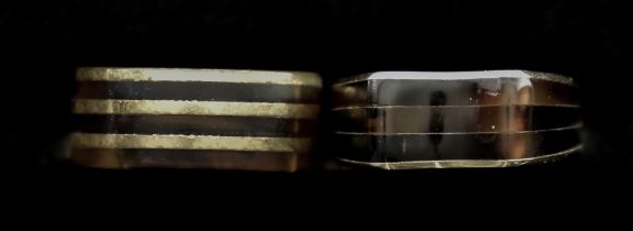 Two Yellow Metal Tortoiseshell Rings, sizes J+ and L, total gross weight 7.8g Note: Metal unmarked