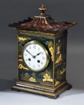 A 19th Century French Green Japanned Cased Mantle Clock by Samuel Marti, No.853, the 4ins domed