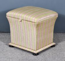 A Late 19th Century Box Ottoman, upholstered in striped cloth, on flat bun feet, 16ins wide x