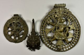 An Indian Cast Bronze Pierced-Plaque,19th/20th Century, with god, possibly Hanuman, 7.5ins (19cm)