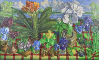 ***Joseph Sevier (born 1961) - Oil painting - "Still Life with Clivia and Amaryllis", signed ,