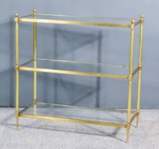 A Late 19th/Early 20th Century Gilt Metal Mounted and Plate Glass Three Tier Etagere, with turned