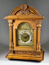 A Late 19th Century German Walnut Cased Mantel Clock made in Wurttemberg No.923, the 5.25ins