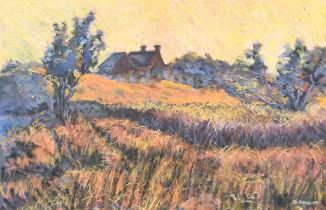 ***David Napp (born 1964) - Pastel - A rural landscape with tree lined path to foreground and