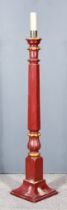 A Late 19th/Early 20th Century Red Painted Torchere, on octagonal column, with square stepped