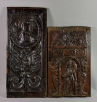 A French Carved Oak Romayne Panel, Late 16th Century, 19.25ins x 8.75ins, and a carved oak panel,