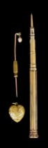 A Collection of Gold Items, comprising - a yellow metal (tests as 14ct gold) propelling pencil,