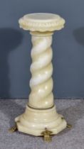 An Early 20th Century Alabaster Pedestal, with circular gadrooned top, spiral turned column and on