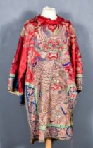 A Selection of Chinese Clothing, 19th/20th Century, including - a heavily embroidered red silk