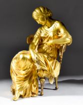 A French Gilt-Bronze Figure of a Seated Lady, 2nd Half of 19th Century, in Greek classical dress,