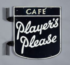 A 'Players Please Cafe' Shield-Shaped Double-Sided Enamel Sign, 20th Century, enamelled in black and