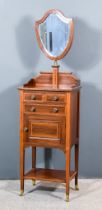 An Edwardian Mahogany Tray Top Shaving Stand, inlaid with stringings and satinwood bandings, with