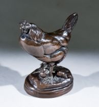 Emanuel Fremiet (1824-1910) - Brown patinated Bronze figure of a hen and chicks, on oval base,