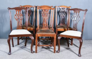 A Harlequin Set of Six Early 20th Century Mahogany Dining Chairs of "Country Chippendale" Design,