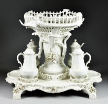 A Berlin White Glazed Porcelain Table Centre-Piece, Late 18th Century, with pierced comport