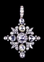 A Late Victorian 9ct Gold and Silver Diamond Set Cross, set with sixty natural rose cut diamonds,