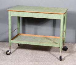 A 20th Century Shagreen Effect Rectangular Two Tier Tea Trolley, on turned supports and modern