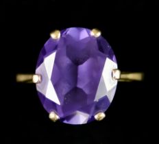 A Yellow Metal Ring, set with a faceted amethyst stone, size L, gross weight 4.9g Note: Metal