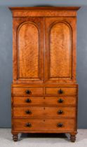 An Early Victorian Figured Mahogany Gentleman's Wardrobe, with moulded cornice, plain frieze, fitted