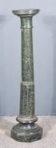 A 19th Century French Green Flecked Marble Circular Pedestal, on turned and fluted column with