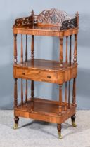 A Victorian Rosewood Three Tier Whatnot, with fretted gallery and turned finials to top, on turned