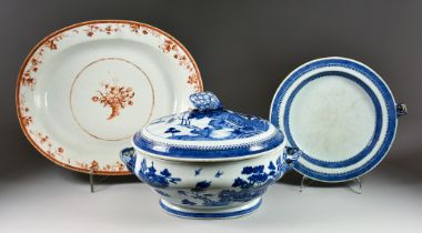 A Chinese Porcelain Export Ware Dish, Circa 1800, enamelled in red and gilt with a cornucopia of