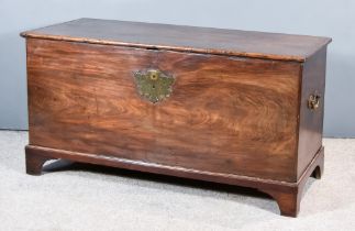 A 19th Century Continental Hardwood Coffer, with moulded edge to top, fitted large brass carrying