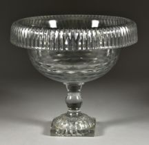 An Irish Cut Glass Tazza, Circa 1800, with turned-over rim, on square moulded base with 'lemon