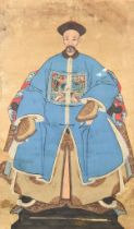 Chinese School - Gouache - Seated portrait of a Mandarin, 44ins (111.8cm) x 26ins (66cm), in