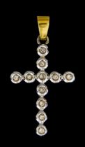 An 18ct Gold Diamond Set Cross, Modern, set with small brilliant cut white diamonds, approximately