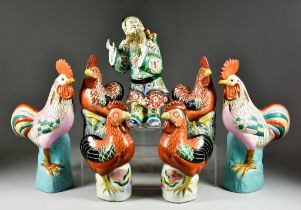 A Chinese Porcelain Famille Verte Figure of a Standing Sage, 20th Century, 10ins (25.4cm) high,