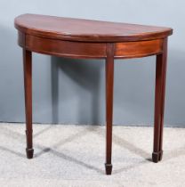 An Early 20th Century Rosewood Semi-Circular Card Table, with moulded edge to the folding baize