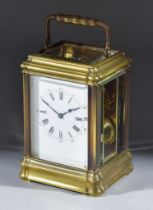 A Late 19th Century French Brass Carriage Clock by Henri Jacot of Paris, No.8688, the white enamel