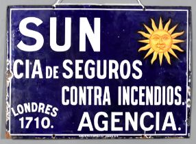 A "Sun cia De Seguros Contra Incendios Agencia Londres, 1710", Enamel Advertising Sign, 20th