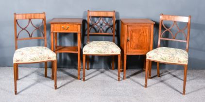 An Edwardian Satinwood and Inlaid Bedside Cabinet enclosed by a single panelled door, on square