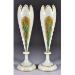 A Pair of English Opaline Glass Vases, Second Half of 19th Century, enamelled and gilt in reserves