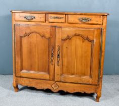 A Late 19th Century French Fruitwood Cabinet with moulded edge to top, fitted three frieze drawers