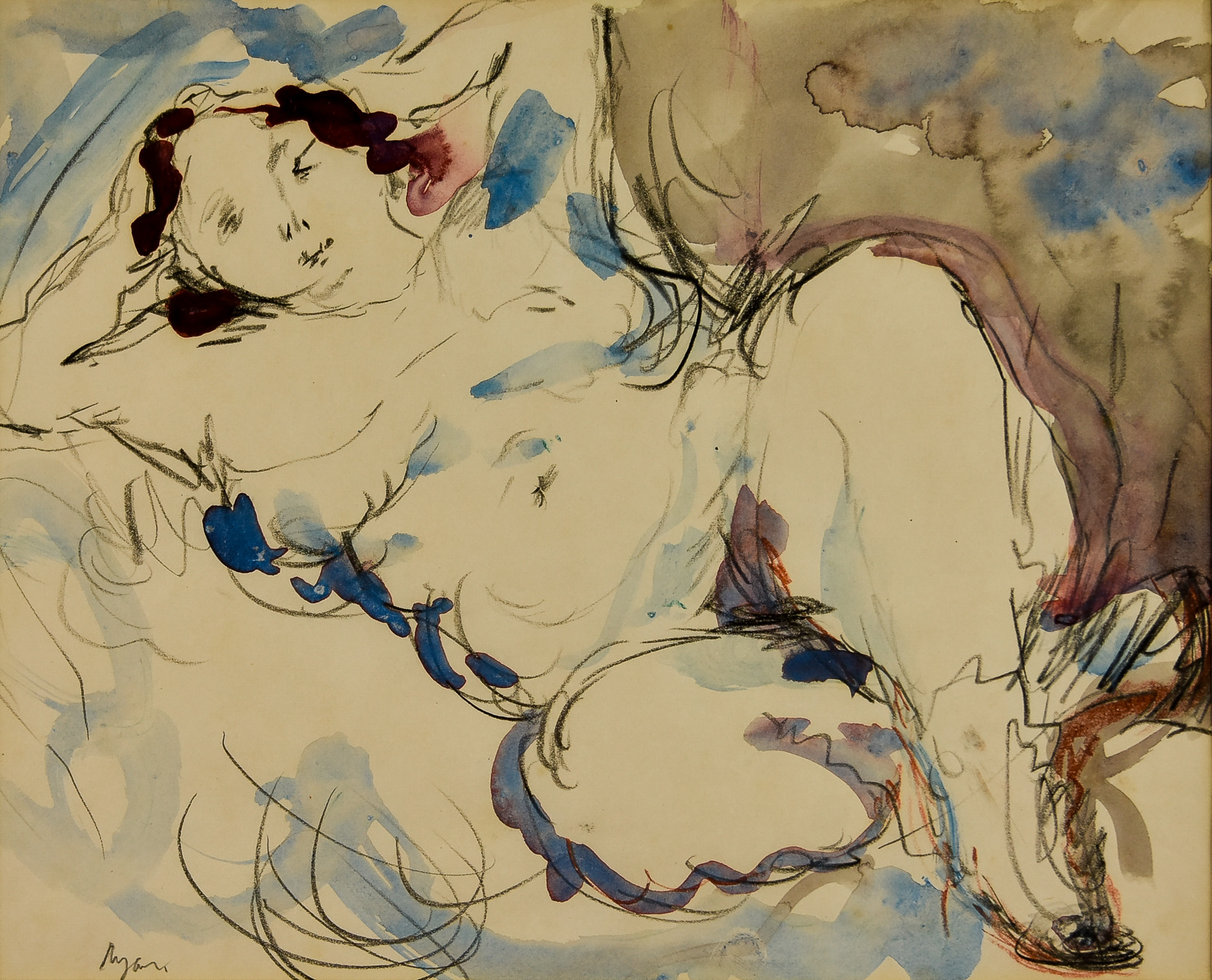 ***Adrian Ryan (1920-1998) - Pencil and Watercolour – Female nude, signed, 7.75ins x 9.5ins, in gilt