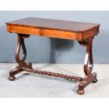 An Early Victorian Mahogany Library Table, with cross banding to top, fitted two frieze drawers,