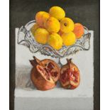 ***David Sinclair (Born 1937) - Oil painting - "Pomegranate and Apricots", signed, canvas 12ins x