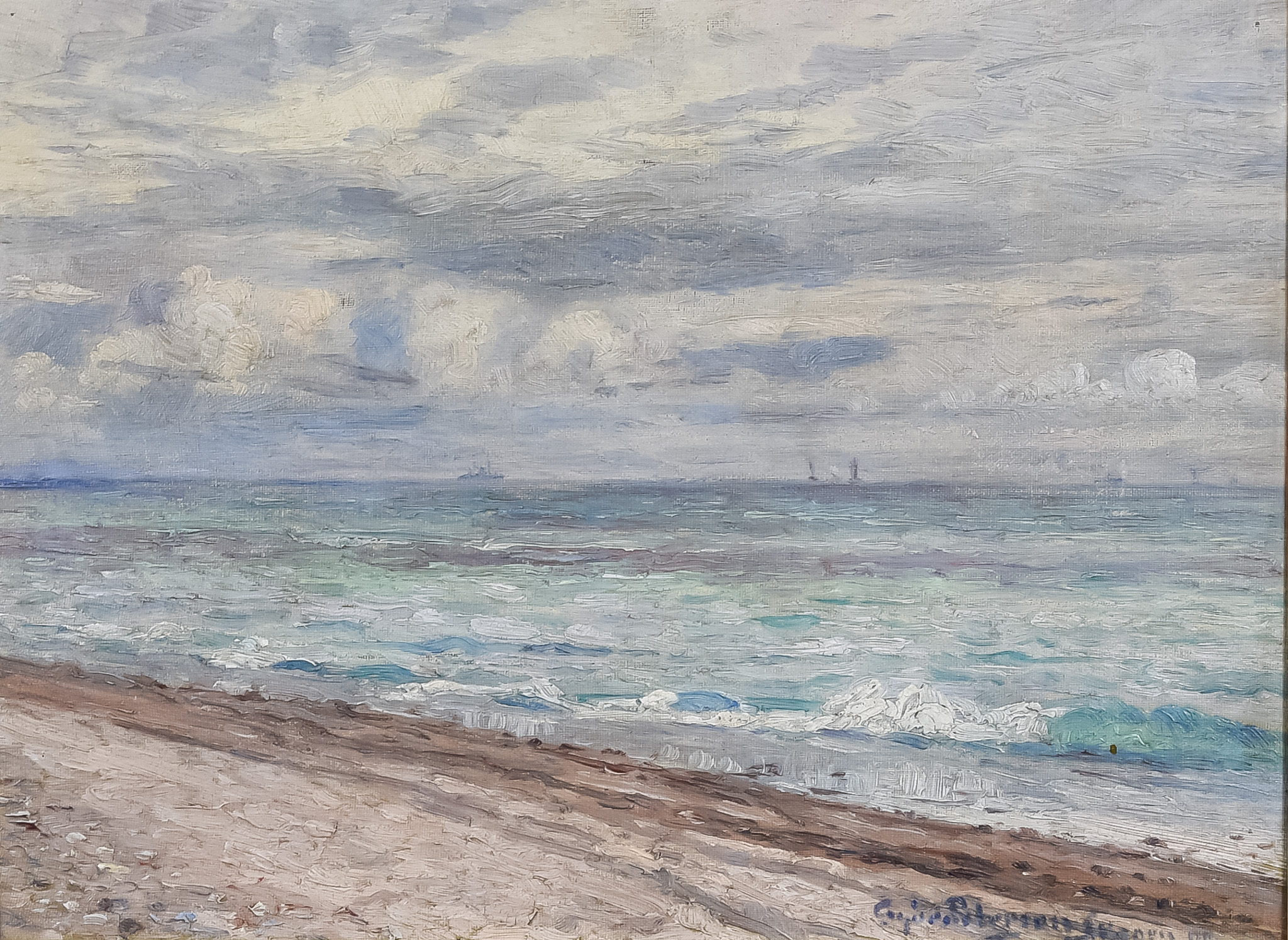 20th Century Danish School - Oil painting - Coastal scene, indistinctly signed, relined canvas, 16.