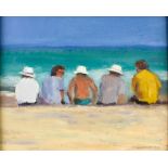 ***Irene Lesley Hope Main (Born 1959) - Oil painting - "Boys on the Beach, Mustique", board, 8ins