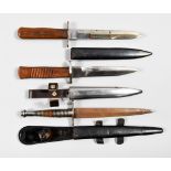 Three World War II Fighting Knives, comprising - one German by Hat dated 1942, single-edged bright