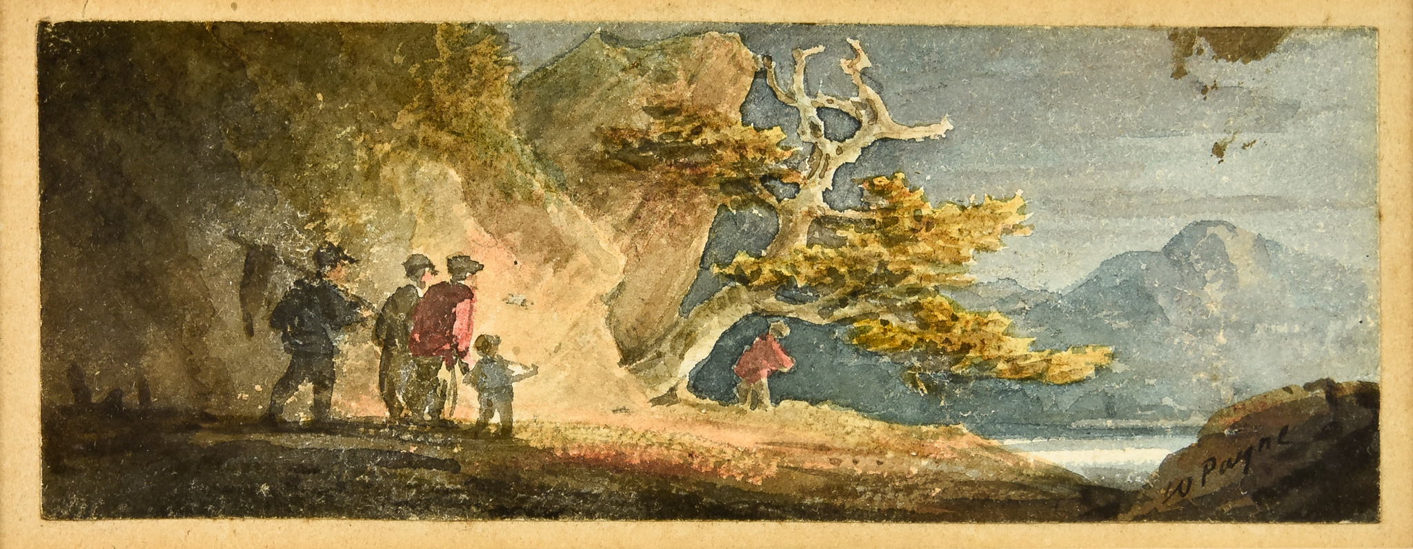 William Payne (1755/60 – c.1830) - Watercolour – Figures in a landscape, signed, 2.25ins x 6. - Image 2 of 6