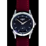 A Gentleman's Manual Wind Wristwatch, by Longines, 33mm diameter plated case, black dial with silver