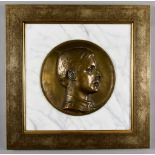 A Bronze Relief Plaque Depicting Wilfred Owen (1893-1918), set into white marble background, 17.