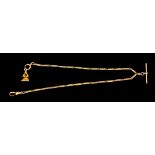 A 9ct Gold Evening Albert Chain, with T-bar and suspended fob, 340mm overall, total gross weight