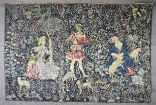 A 20th Century Machine Made Continental Tapestry of 16th Century Design, woven in colours, depicting