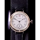 A Gentleman's Manual Wind Wristwatch, in the "Trench watch" manner, 36mm diameter silver full